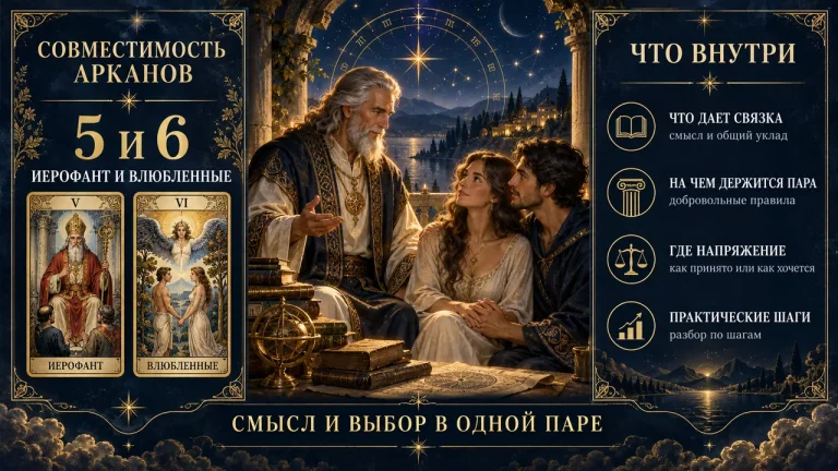 Инфографика: совместимость арканов 5 и 6 в матрице судьбы, Иерофант и Влюблённые