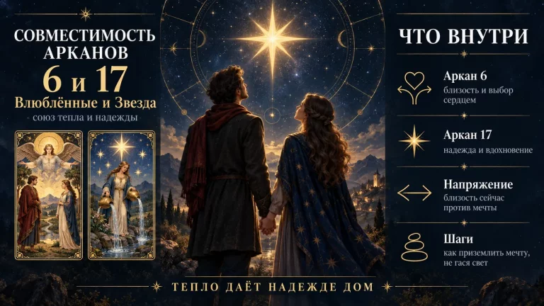 Совместимость арканов 6 и 17 в матрице судьбы: Влюблённые и Звезда, инфографика пары