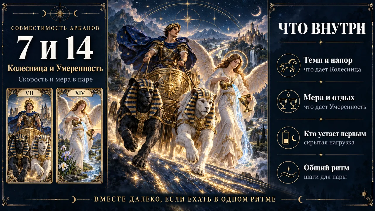 Совместимость арканов 7 и 14: Колесница и Умеренность, о чем эта пара