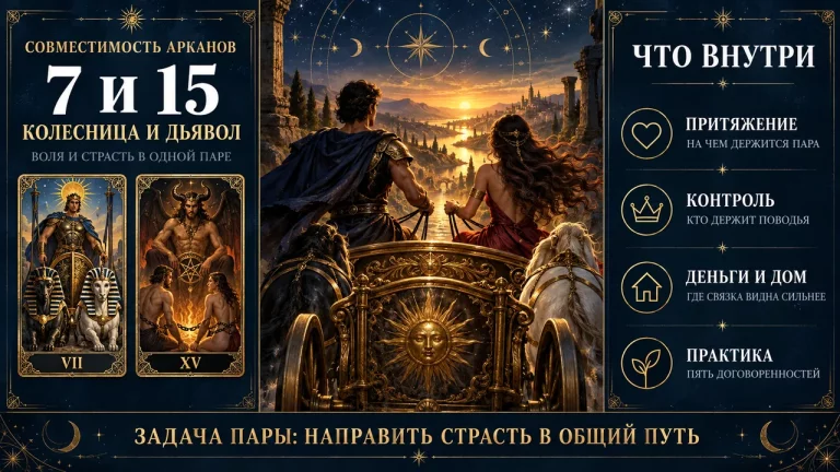 Совместимость арканов 7 и 15: Колесница и Дьявол, о чем эта пара