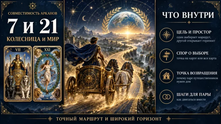 Совместимость арканов 7 и 21: Колесница и Мир, что внутри разбора пары