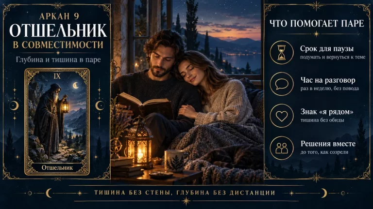 9 аркан Отшельник в совместимости: что помогает паре, срок для паузы, час на разговор, знак «я рядом», решения вместе