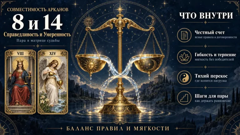 Совместимость арканов 8 и 14: Справедливость и Умеренность, что внутри разбора пары