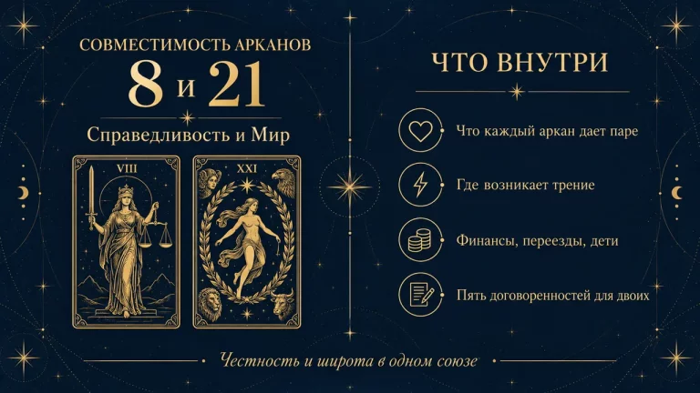 Совместимость арканов 8 и 21: карты Справедливость и Мир и что внутри разбора пары